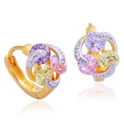 Parure 2 pièces - Plaqué Or - Splendide pendentif + boucles d'oreilles : pierres en tourbillon