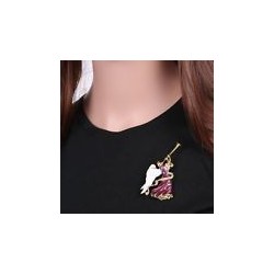 Ange Elfe Fée broche violette dorée avec sa trompette
