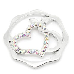 1 médaillon cage, vitré + 2 pièces interchangeables motifs cœurs doubles entrelacés :2 modèles différents / strass roses + str