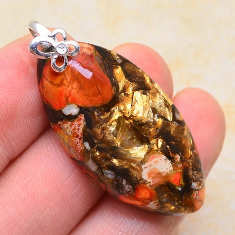 60x30x8mm - Pendentif MULTICOLORE monté avec son anneau