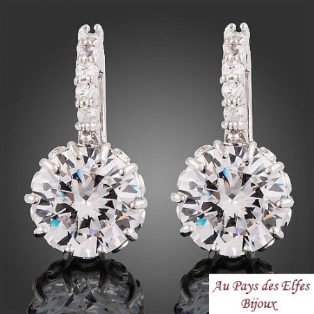 Boucles d'oreilles Cristal - Or blanc 18Ct. Éblouissante et belle