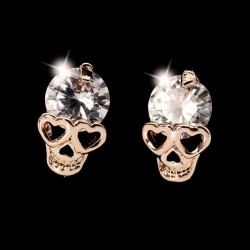 Clou d'oreille TETE DE MORT or rose 14Ct. filled avec strass||Clou d'oreille TETE DE MORT or rose 14Ct. filled avec strass