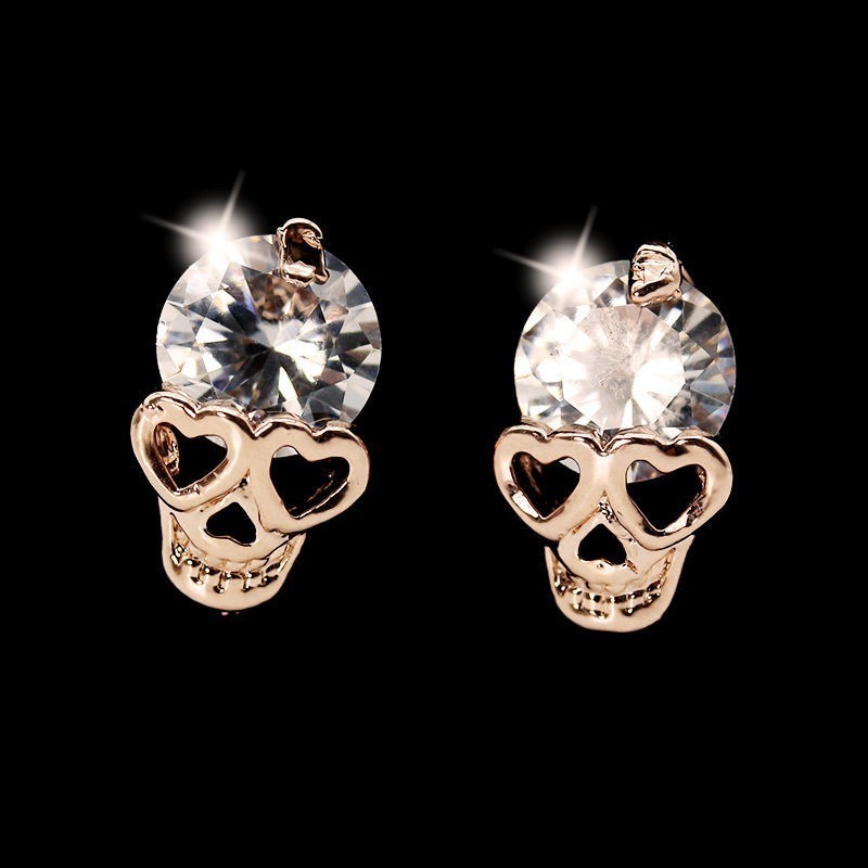 Clou d'oreille TETE DE MORT or rose 14Ct. filled avec strass||Clou d'oreille TETE DE MORT or rose 14Ct. filled avec strass