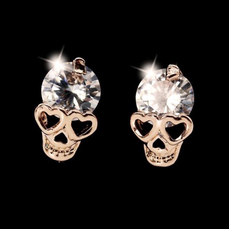 Clou d'oreille TETE DE MORT or rose 14Ct. filled avec strass||Clou d'oreille TETE DE MORT or rose 14Ct. filled avec strass