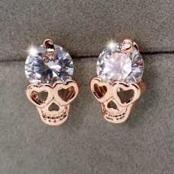Clou d'oreille TETE DE MORT or rose 14Ct. filled avec strass