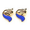 Plaqué Or 14Ct. Boucles d'oreilles tête de RENARD et ses strass avec EMAIL BLEU