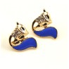 Plaqué Or 14Ct. Boucles d'oreilles tête de RENARD et ses strass avec EMAIL BLEU