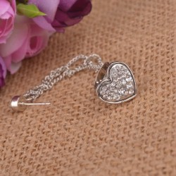  métal argenté longue chainette avec son COEUR clipée sur le haut de l'oreille + Strass - + Cristal||Boucles d'oreilles