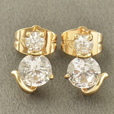 Plaqué or 9Ct. CHAT - Boucles d'oreilles CHAT strass Zirconia||Plaqué or 9Ct. CHAT - Boucles d'oreilles CHAT strass Zirconia
