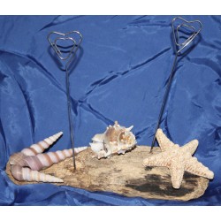  métal et coquillages||Double porte-photo en bois flotté