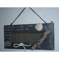 yeux en emeraude naturelle - Ardoise miroir bois flotte " Salamandre "