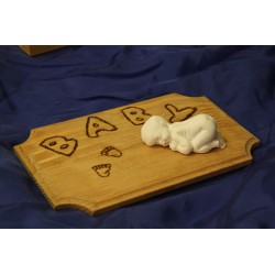 Plaquette de porte avec son bébé moulé en plâtre - Petits petons en pyrogravureCadeau de naissance