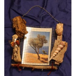 poche en grillage et bois flotte : pense-bête - porte photo - porte clé - boîte à malices