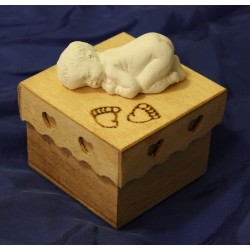 Boite à dent / boite à secret avec son bébé moulé en plâtre - Petits petons en pyrogravure
