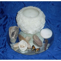 KIT  Miroir rond avec son photophore en cire avec ses pétales de roses moulées