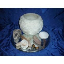 KIT  Miroir rond avec son photophore en cire avec ses pétales de roses moulées