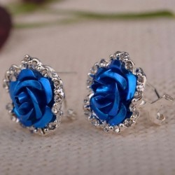 Boucles d'oreilles fleur rose : bleu electrique