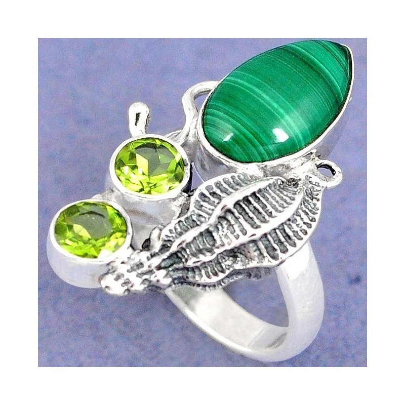 RARE Pièce Créateur avec MALACHITE & PERODOT - Argent MASSIF