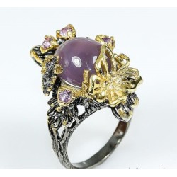 Somptueuse bague de créateur taille : 8/25. Matériau : Argent massif 925 / Plaqué Or : Multi tons Rhodium noir et argent. Ajusta