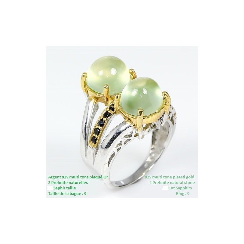 Prehnite et Saphirs !!! Une merveille pour cette somptueuse bague pierre précieuse & semi-précieuse. .925 Argent poinçonné - Pla