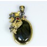 Pendentif somptueux : pièce créateur. Belle Labradorite entourée d'améthyste & Grenat. Argent Massif 925 / plaqué Or, Black Rhod
