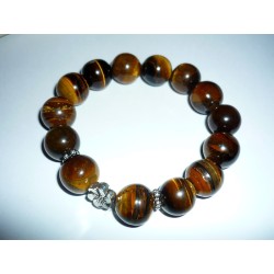 Bracelet aux 14 perles d'oeil du Tigre aux 14mm.- 14 perles.-14mm. - 2 petites couronnes métal.- 1 fleur métal. Bracelet stretch