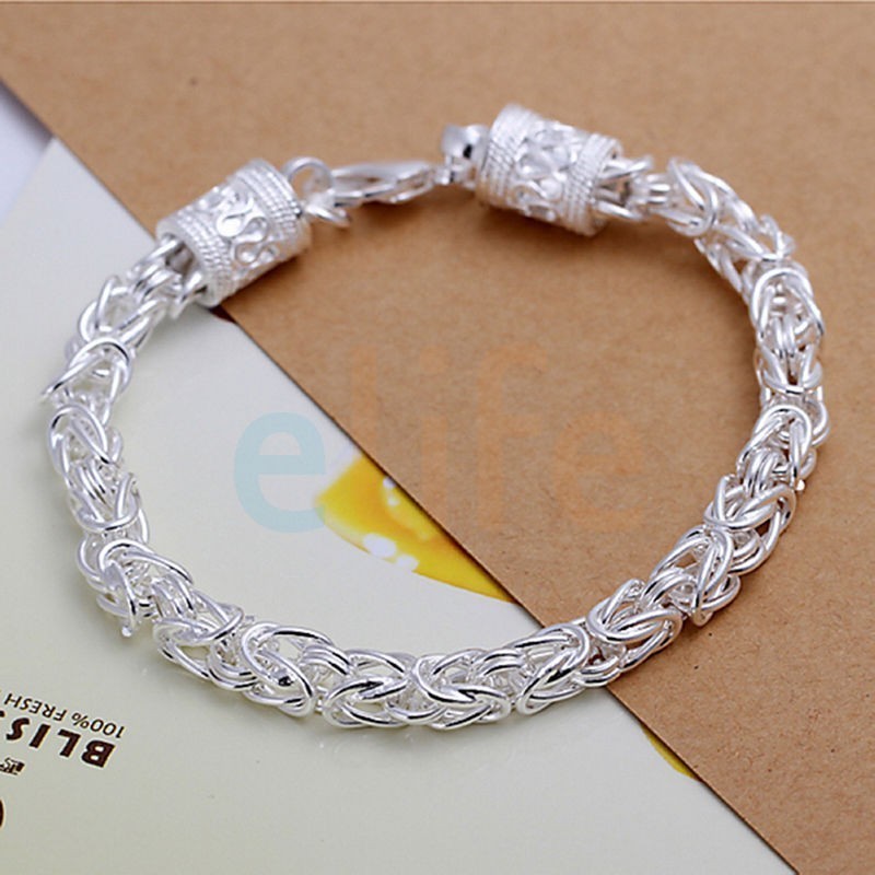 Bracelet argent .925 chaînette tressée fermoir relief