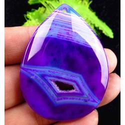 54X41x7mm Pendentif AGATE VIOLET FUSHIA superbe monté avec sa bélière - livré avec son cordon de cuir noir