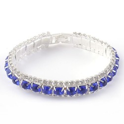 Plaqué argent : Bracelet aux zirconium bleu saphir sertis