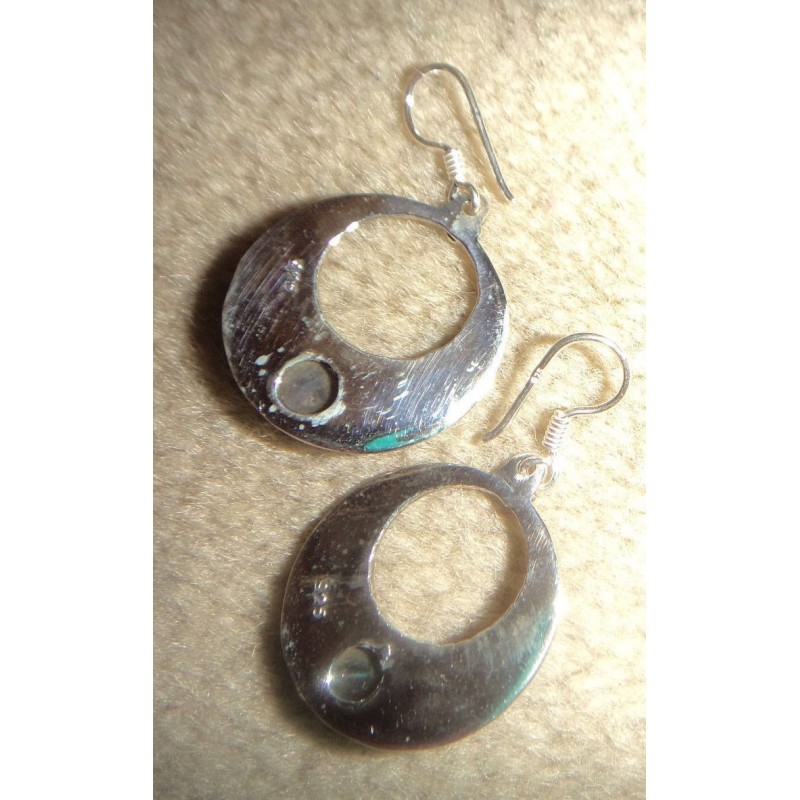 Boucles d’oreilles en argent massif – Rare pièce de créateur poinçonnée .925 avec labradorite