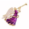 Ange Elfe Fée broche violette dorée avec sa trompette