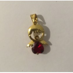 Pendentif ange plaqué Or 10Ct. avec son cristal zirconium rouge qui veillera sur vous