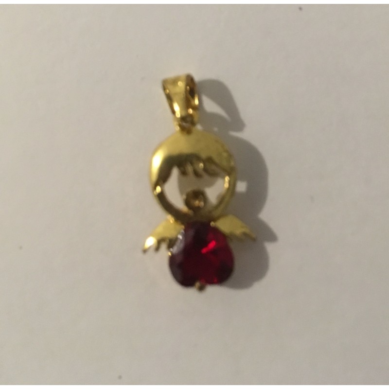 Pendentif ange plaqué Or 10Ct. avec son cristal zirconium rouge qui veillera sur vous