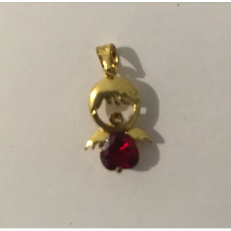 Pendentif ange plaqué Or 10Ct. avec son cristal zirconium rouge qui veillera sur vous