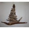 Bois flotté pièce unique pour ce bateau guirlande " voilier Carmangel "