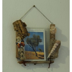 poche en grillage et bois flotte : pense-bête - porte photo - porte clé - boîte à malices