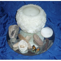 KIT  Miroir rond avec son photophore en cire avec ses pétales de roses moulées