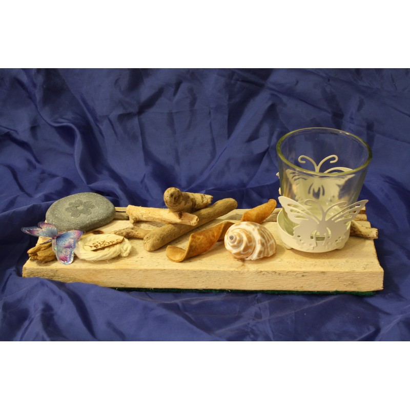 Photophore papillon et bois flotté - coquillage