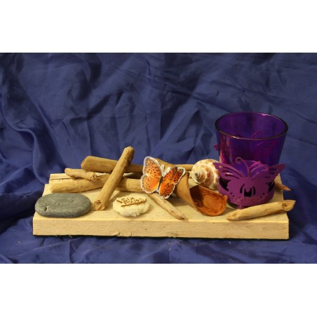 Photophore papillon et bois flotté - coquillage