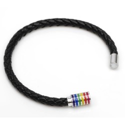 Très joli nouveau design pour ce bracelet unisex moderne aux couleurs des chakras. Cuir tresse. Fermeture magnetique.