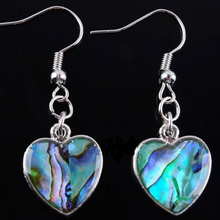 Boucles d'oreilles en abalone paua sur métal argenté