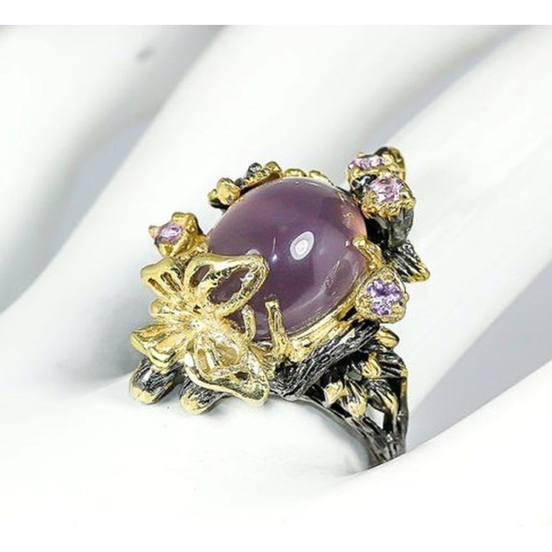 Somptueuse bague de créateur taille : 8/25. Matériau : Argent massif 925 / Plaqué Or : Multi tons Rhodium noir et argent. Ajusta