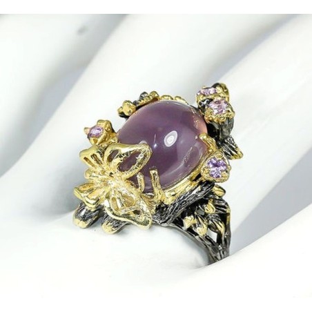 Somptueuse bague de créateur taille : 8/25. Matériau : Argent massif 925 / Plaqué Or : Multi tons Rhodium noir et argent. Ajusta