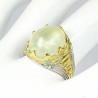 Emeraude et prehnite somptueuse bague pierre précieuse et semi-précieuse. 925 Argent poinçonné. Placage: Or 34.75 Carats