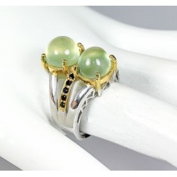 Prehnite et Saphirs !!! Une merveille pour cette somptueuse bague pierre précieuse & semi-précieuse. .925 Argent poinçonné - Pla