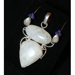 Parure Pierre de Lune : Pendentif + Boucles d'oreille avec Lapis lazuli montés sur argent massif 925. Une merveille à ne pas man