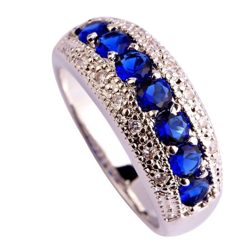 Bague Princesse diana fiançailles saphir bleu blanc topaze cz - AAA - Argent massif 925