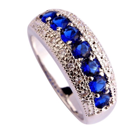 Bague Princesse diana fiançailles saphir bleu blanc topaze cz - AAA - Argent massif 925