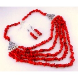  fermoir en S - 5 rangs sur le devant : 16 à 32 cm||Collier de chips de corail rouge