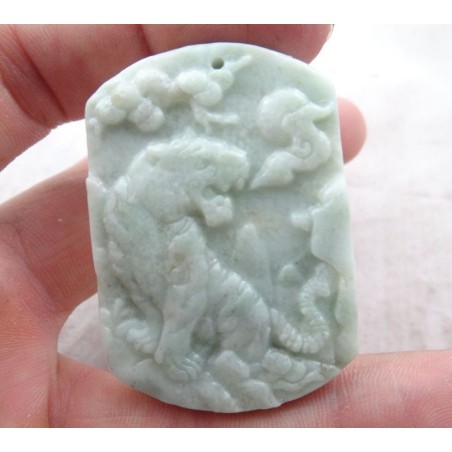 Pendentif 100% Tigre de Chine Lantian jade jadeite sculpté  Dragon